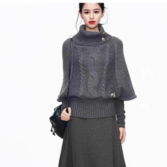 Damen Strickkleid mit voluminösen Ärmeln und elegantem Rollkragen EB
