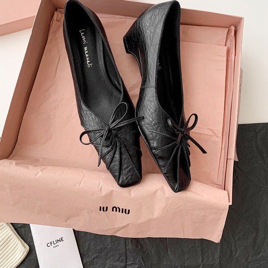 Damen elegante Ballerina-Schuhe mit modischem Schleifendetail und komfortablem Blockabsatz EB