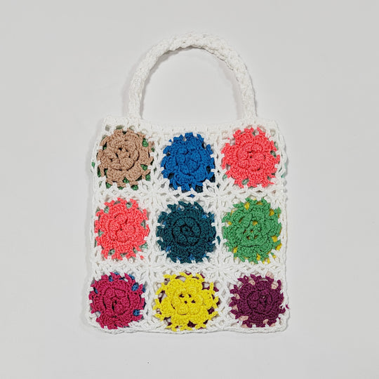 Damen gehäkelte Handtasche mit buntem Blumenmuster EB