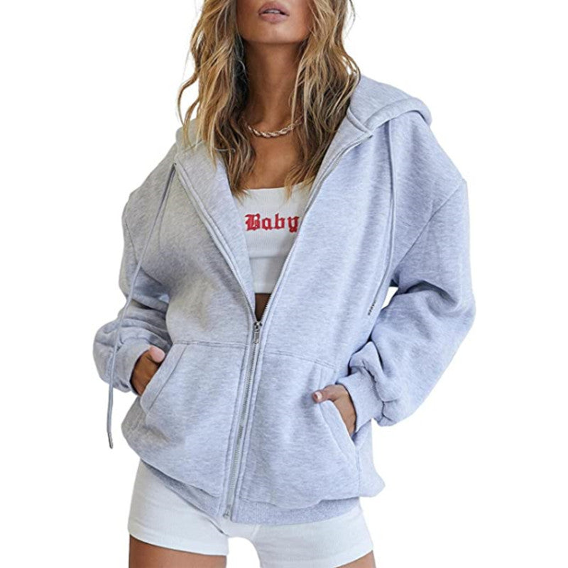 Damen nan übergroße Kapuzenjacke mit durchgehendem Reißverschluss und Kängurutaschen EB