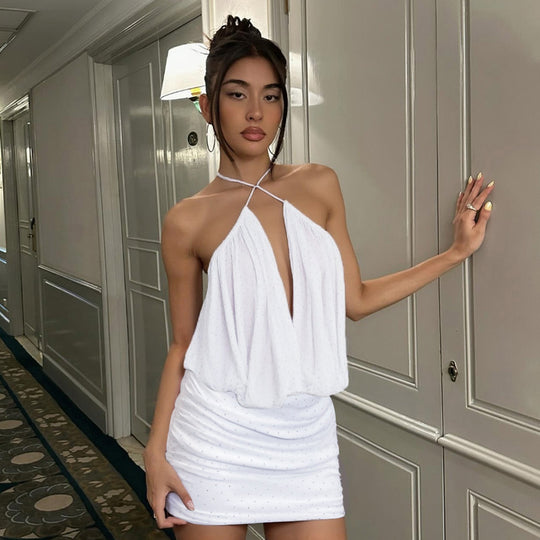 Damen Minikleid mit tiefem V-Ausschnitt und filigraner Drapierung EB