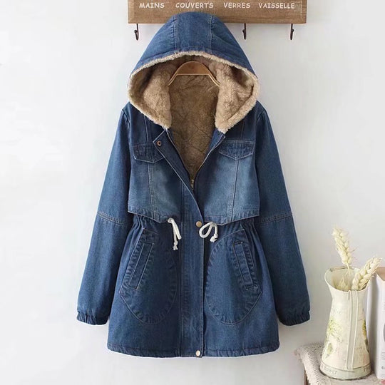 Damen Urbanes Denim Parka mit warmem Innenfutter und Kapuze EB