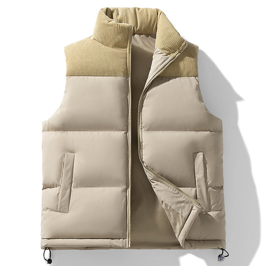 Unisex Gepolsterte Steppweste mit Cordbesatz, hohem Stehkragen und verstellbarem Kordelzug EB
