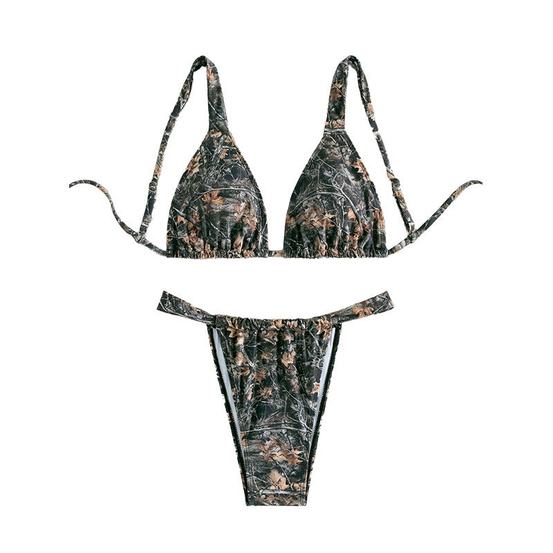 Damen Triangel-Bikini-Set mit floralem Camouflage-Muster EB
