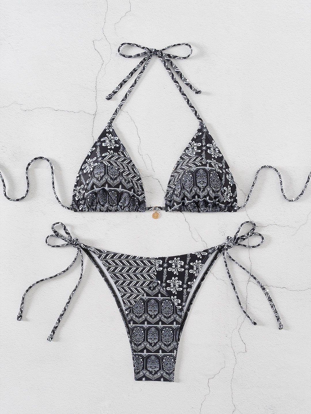 Damen Triangel-Bikini mit verspieltem Palmenmuster EB