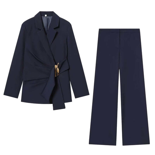 Damen nan elegante High‑Waist Weitbein-Anzughose mit flachem Bund und verdeckter Naht EB