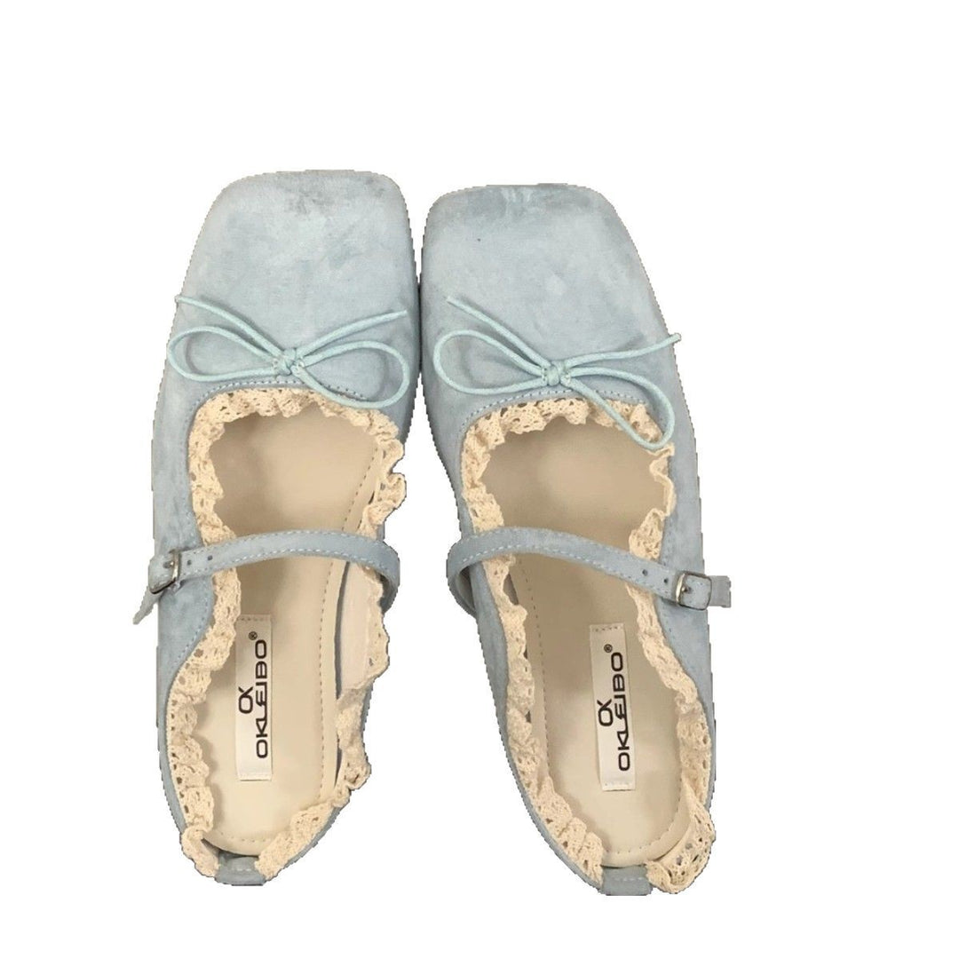 Damen elegante Ballerinas mit zartem Riemchen und Spitzenbesatz EB