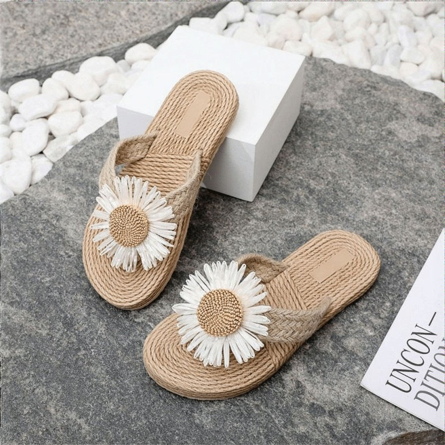 Damen Lässige Zehentrenner-Sandalen mit floralem Dekor EB