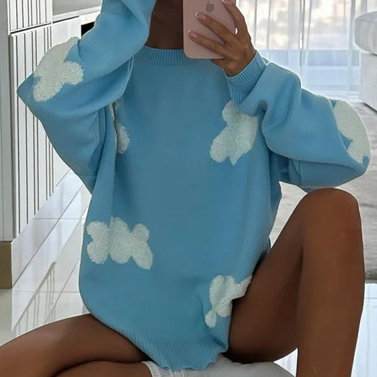 Damen lässiger Pullover mit wolkenartigen Mustern EB