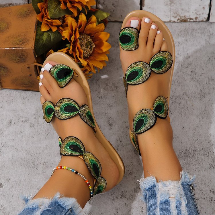 Damen Sandalen mit exzentrischem Design und bunten Federn EB