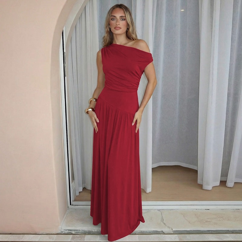 Damen Langarm Maxikleid mit asymmetrischem Schnitt und komfortablem Taillenbereich EB