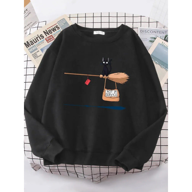 Damen Sweatshirt mit kreativem Katzenmotiv EB