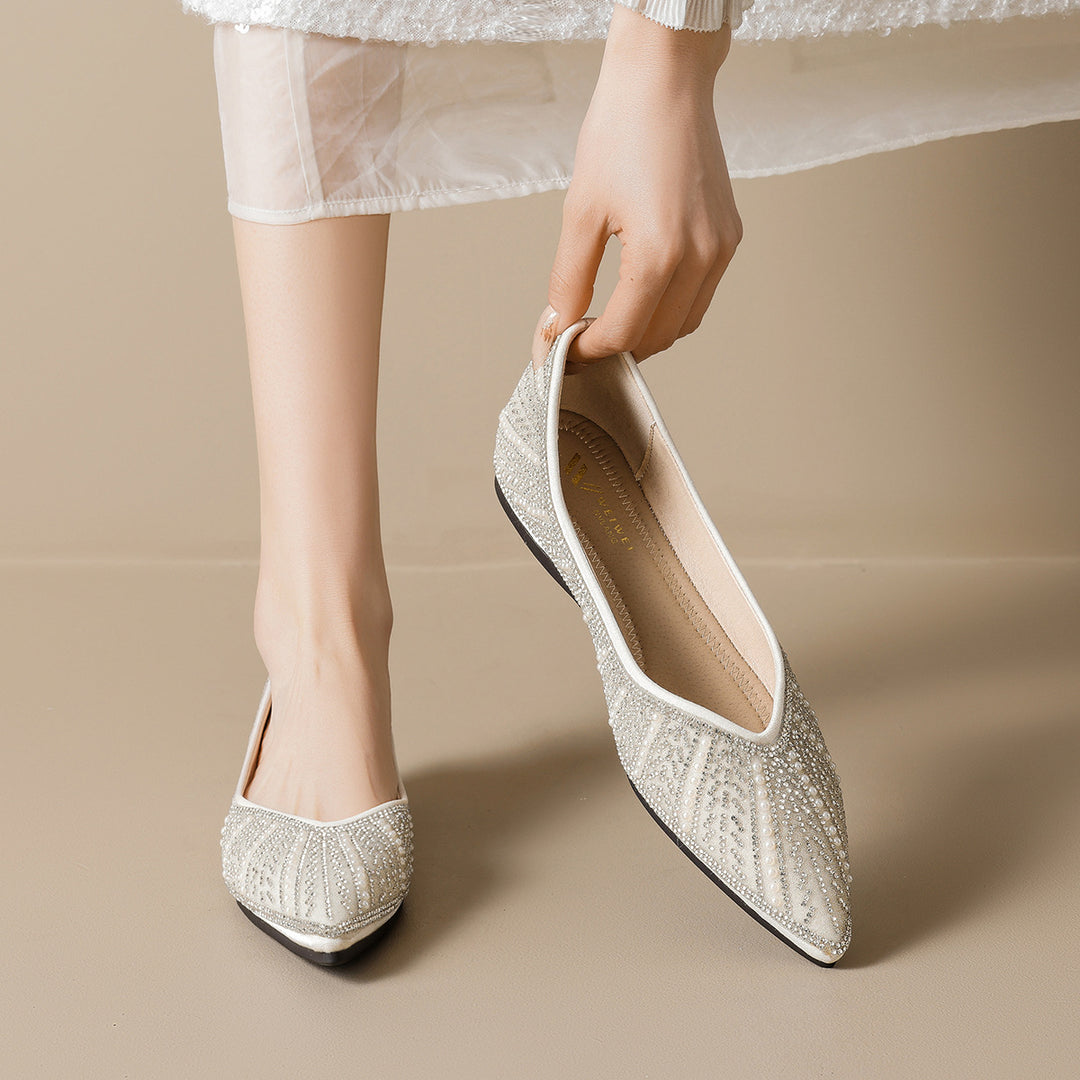 Damen Ballerinas mit glamourösem Strassdesign und elegantem Spitzenverschluss EB