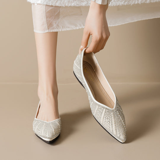 Damen Ballerinas mit glamourösem Strassdesign und elegantem Spitzenverschluss EB