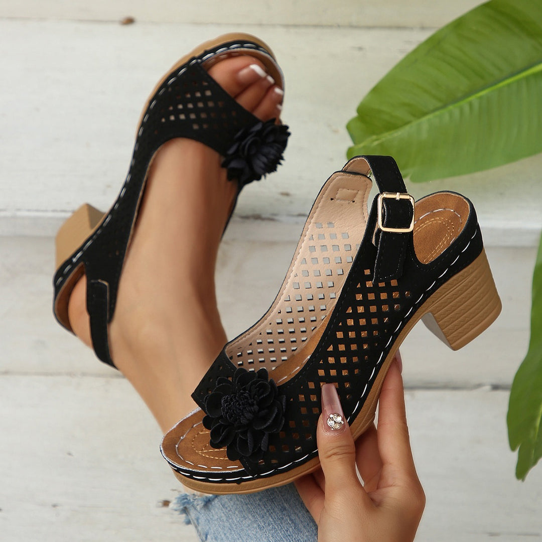 Damen elegante Plateau-Sandalen mit floralem Dekor EB