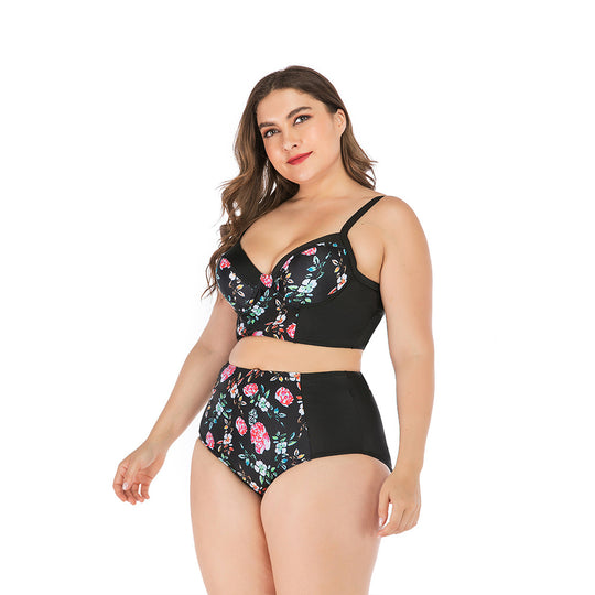 Damen Hochtailliertes Bikini-Set mit floralem Oberteil und unterstützendem Schnitt EB