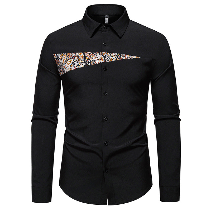 Herren modisches Langarmhemd mit asymmetrischem Muster EB
