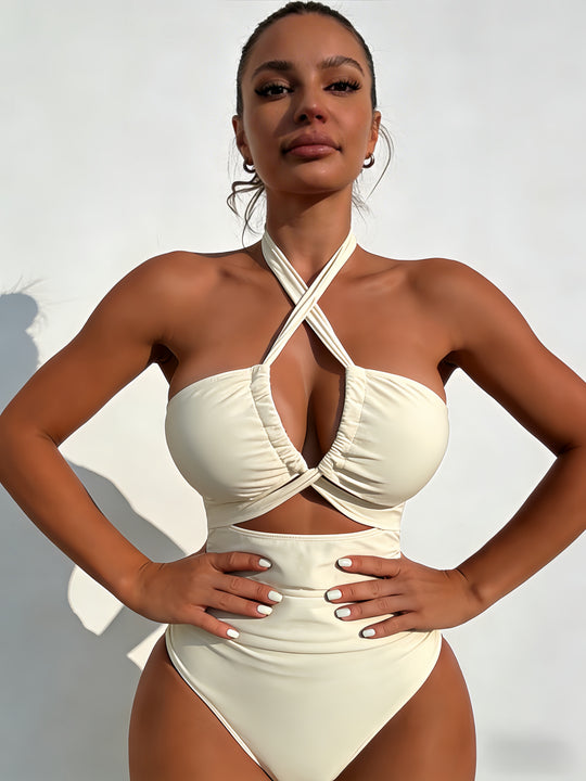 Damen Einteiliger Badeanzug mit elegantem Knoten-Design EB