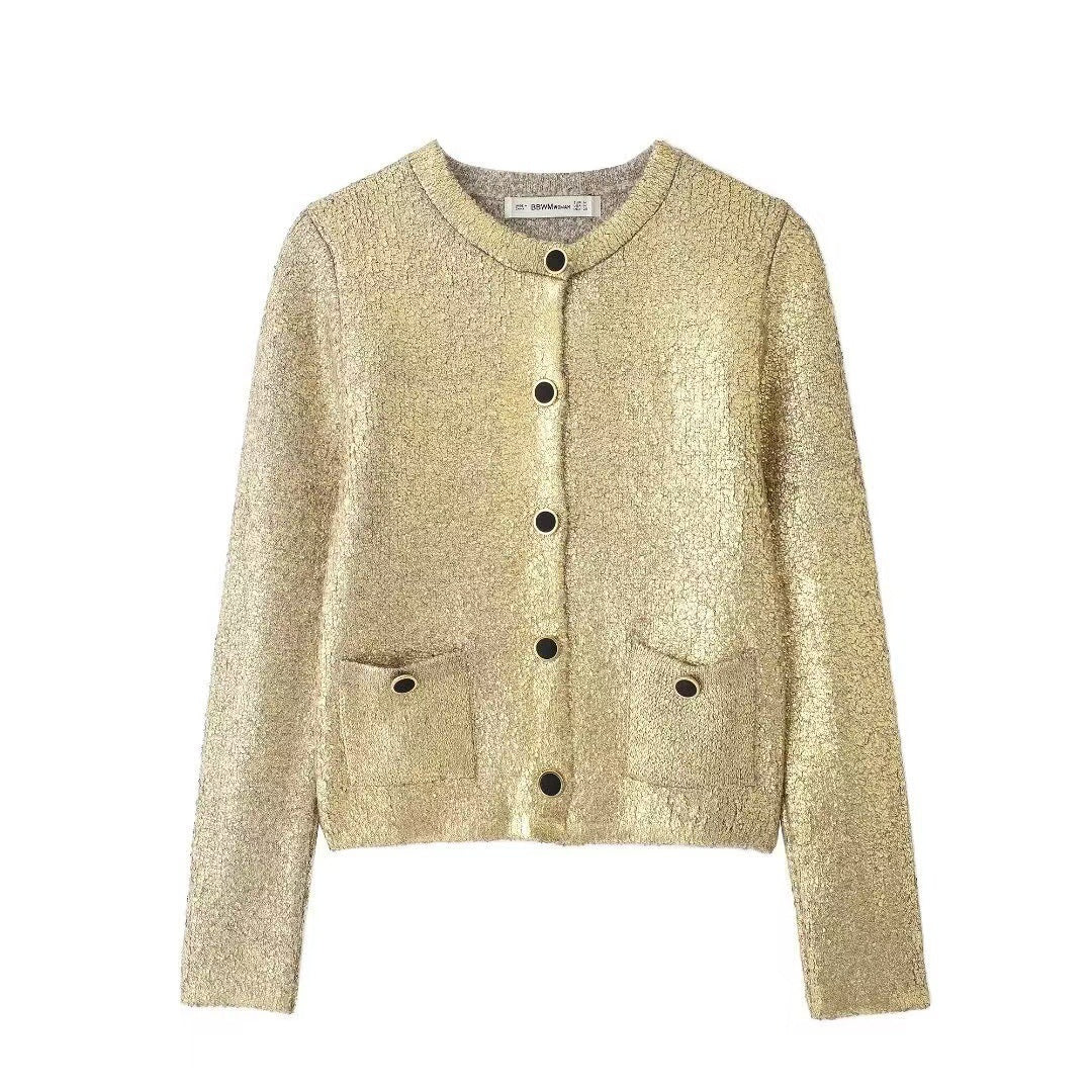 Damen Elegante Strickjacke mit luxuriösem Glitzer und praktischen Taschen EB