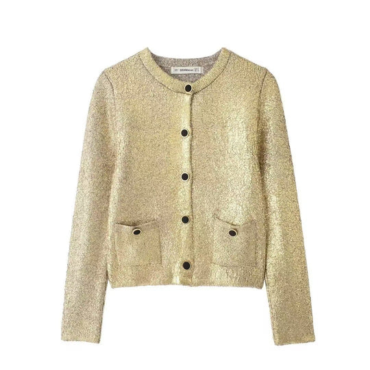 Damen Elegante Strickjacke mit luxuriösem Glitzer und praktischen Taschen EB