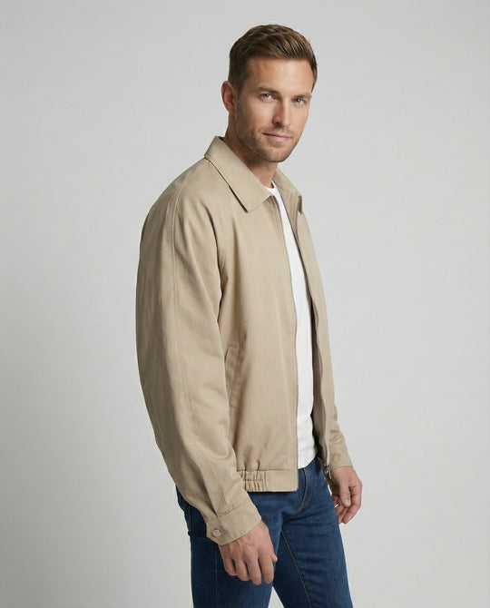 Herren weit geschnittene Harrington-Jacke mit Reißverschluss und Hemdkragen EB