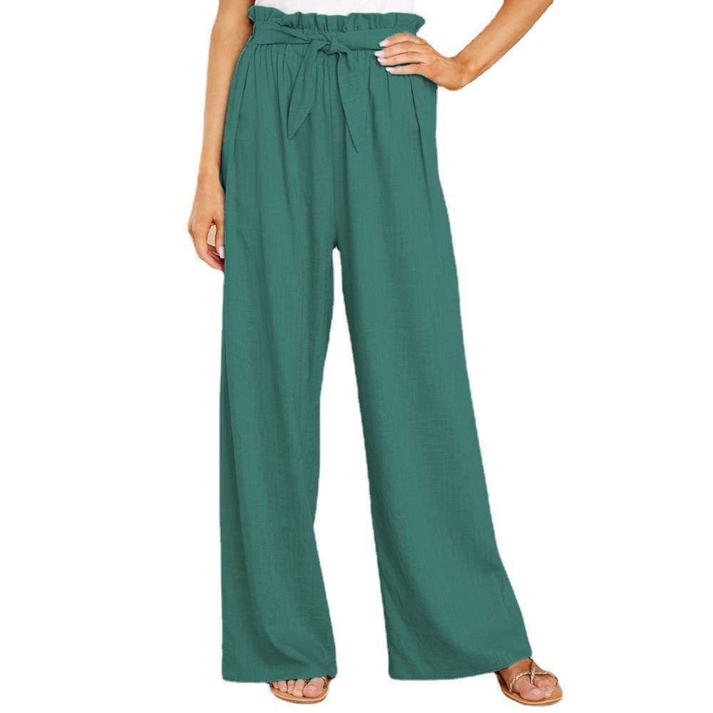 Damen Weite Sommerhose mit elastischem Bund und Bindegürtel EB