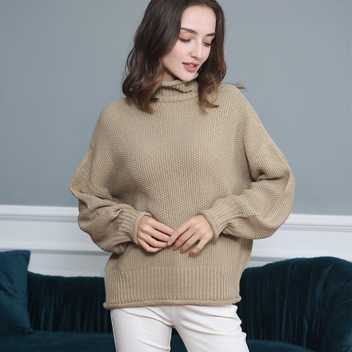 Damen modischer Pullover mit hohem Kragen und strukturierter Textur EB