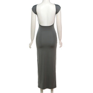 Damen Maxikleid mit tiefem Rückenausschnitt und figurbetontem Schnitt EB