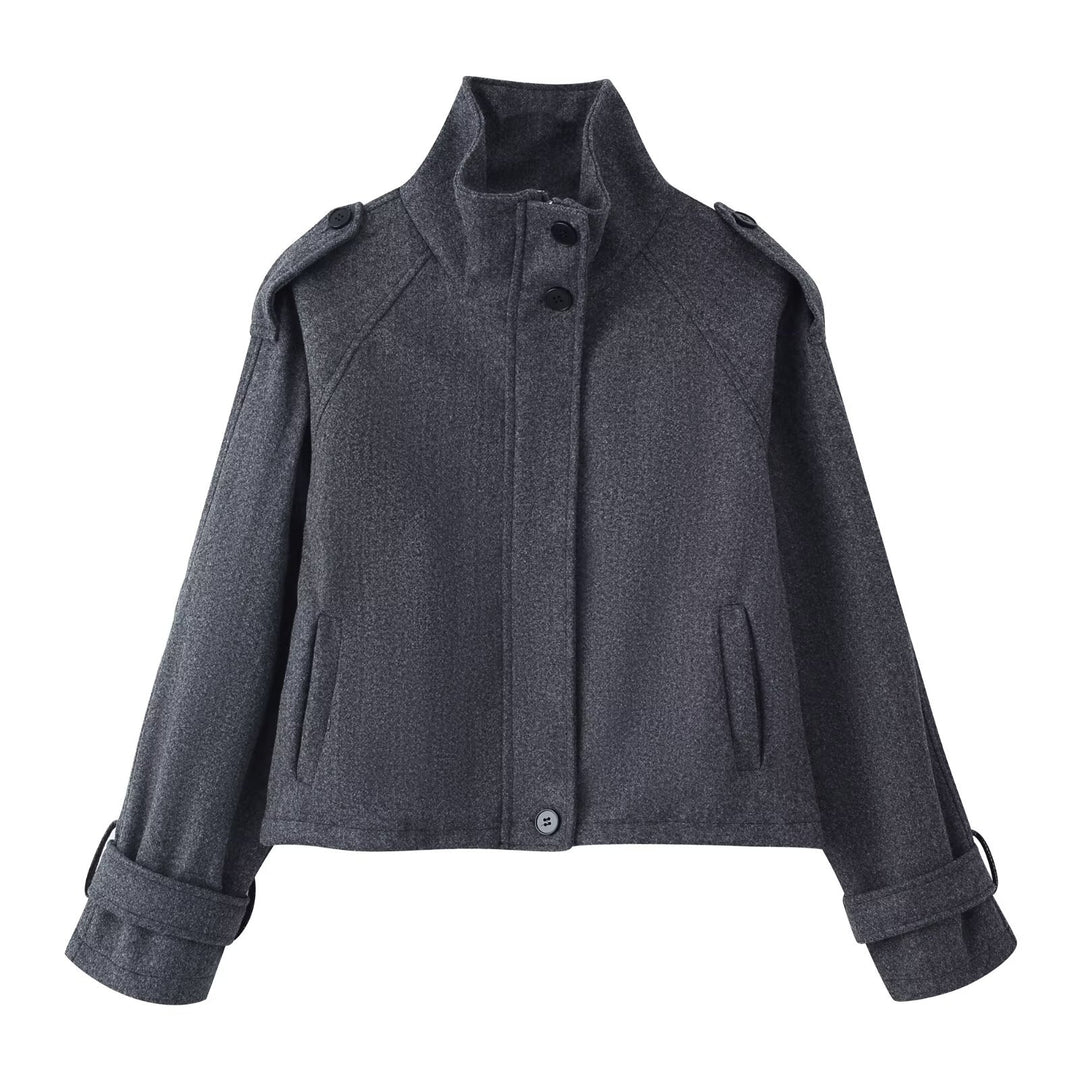 Damen nan kurze Wolljacke mit Stehkragen, Schulterklappen, verdeckter Knopfleiste und verstellbaren Manschetten EB