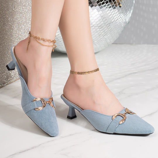 Damen elegante Mules mit modischem Metallakzent EB