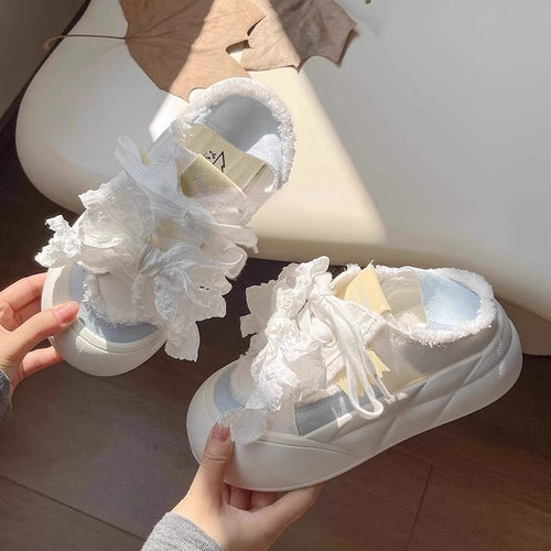 Damen Sneaker mit 3D-Rüschen-Design und atmungsaktivem Obermaterial EB