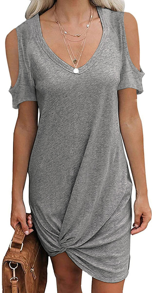 Damen Wickelkleid mit lässigem V-Ausschnitt und cut-out Ärmeln EB