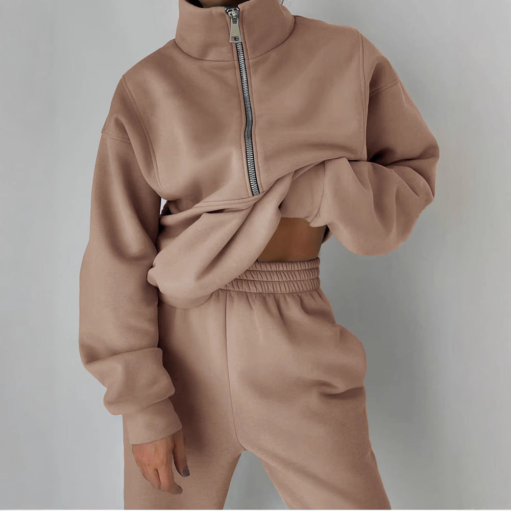 Damen Lässiger Oversized-Hoodie und Jogginghose Set mit Praktischem Reißverschluss EB