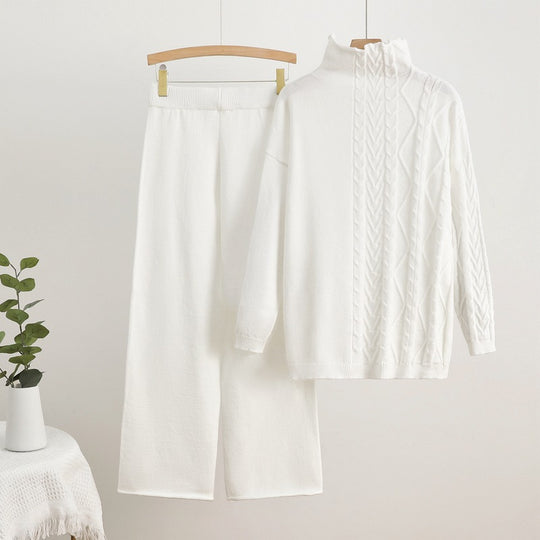 Damen gemütliches Strick-Loungewear-Set mit hochgeschlossenem Kragen EB