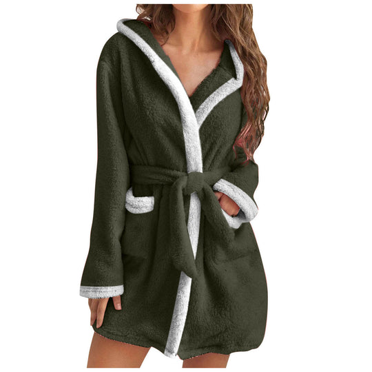 Damen Kuscheliger Bademantel mit weichem Sherpa-Futter und praktischen Taschen EB