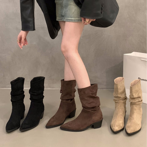 Damen Stiefeletten mit gerafftem Schaft und spitzem Fußteil EB