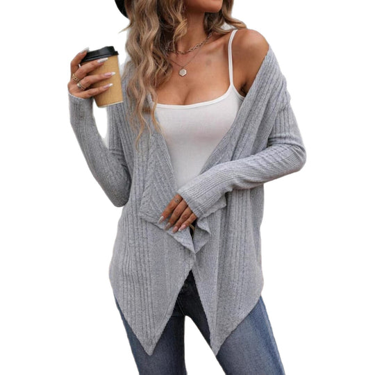 Damen Strickjacke mit asymmetrischem Saum und offenem Design EB