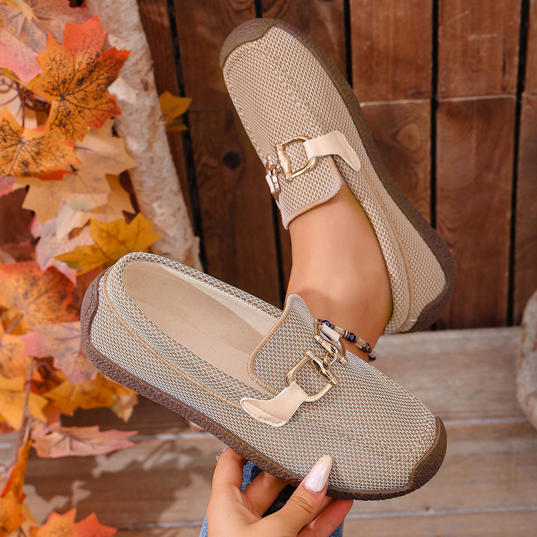 Damen Bequeme Clog-Schuhe mit luftiger Mesh-Oberfläche und modischem Schnallen-Detail EB