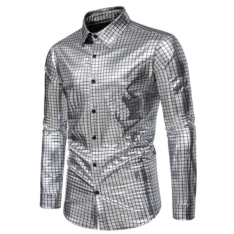 Herren Glänzendes Fashion-Hemd mit quadratischem Muster EB