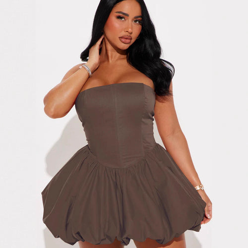Damen Trägerloses Babydoll-Kleid mit voluminösem Saum EB