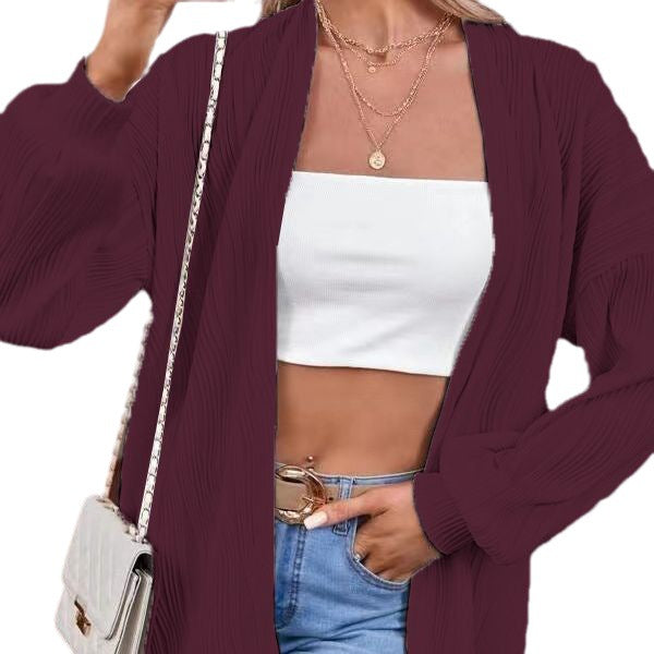 Damen Lässiger Cardigan aus strukturiertem Material mit weiten Ärmeln EB