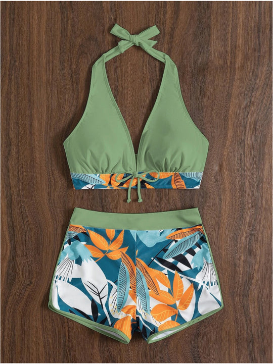 Damen Bikini-Set mit floralem Muster und herausnehmbarem Push-Up-BH EB