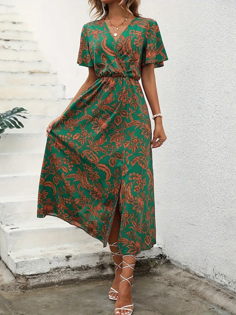 Damen Elegantes Maxikleid mit floralem Print und Taillierung EB