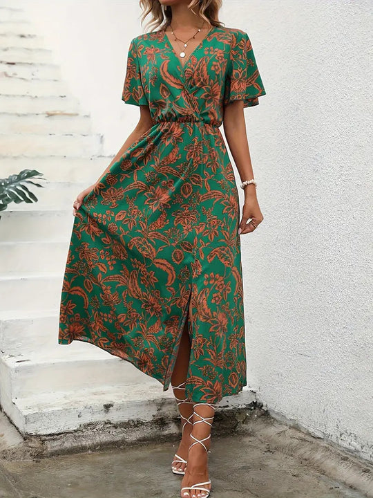 Damen Elegantes Maxikleid mit floralem Print und Taillierung EB