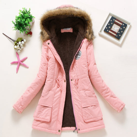 Damen taillierter Winterparka mit Teddyfutter Kunstfellkapuze und Tunnelzug EB
