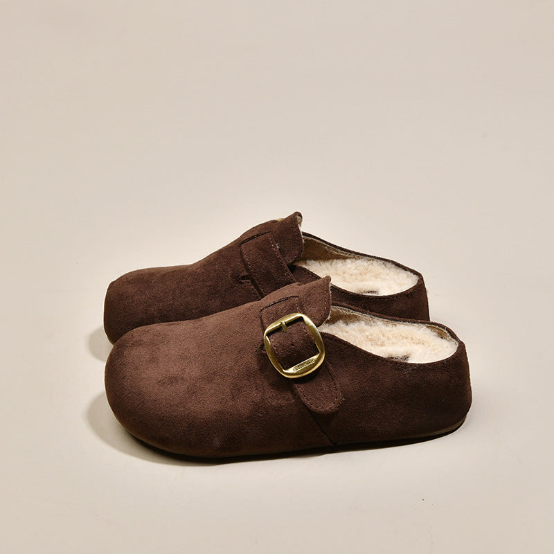Damen Kuschelige Clogs aus hochwertigem Material mit modischem Schnallenverschluss EB