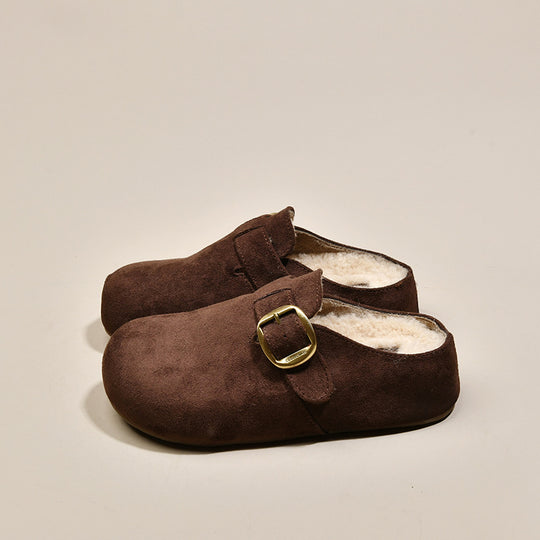 Damen Kuschelige Clogs aus hochwertigem Material mit modischem Schnallenverschluss EB