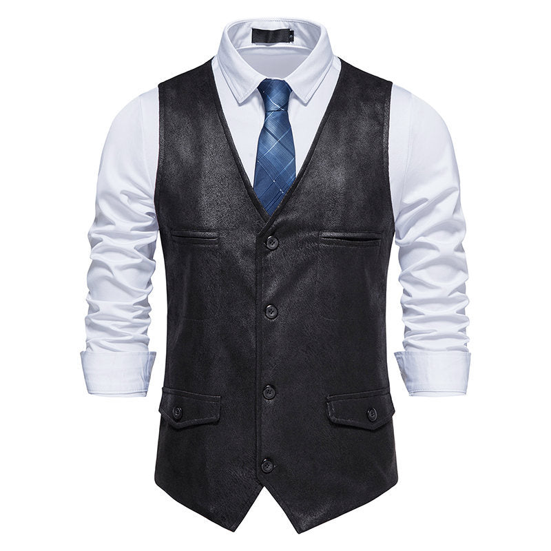 Herren elegante Weste aus Kunstleder mit praktischen Taschen EB