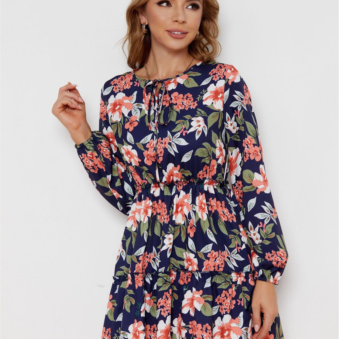 Damen Maxikleid mit verspieltem Blumenmuster und elastischem Bund EB