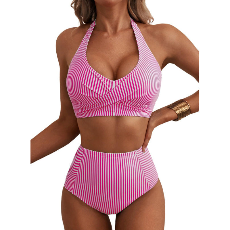 Damen Hochbundiger Streifen-Bikini EB